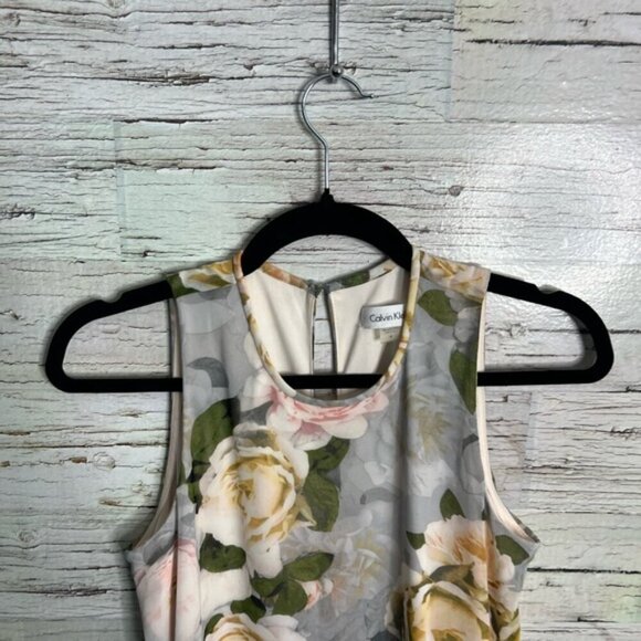 Calvin Klein floral swing midi dress gray pink size 4 - Picture 3 of 7